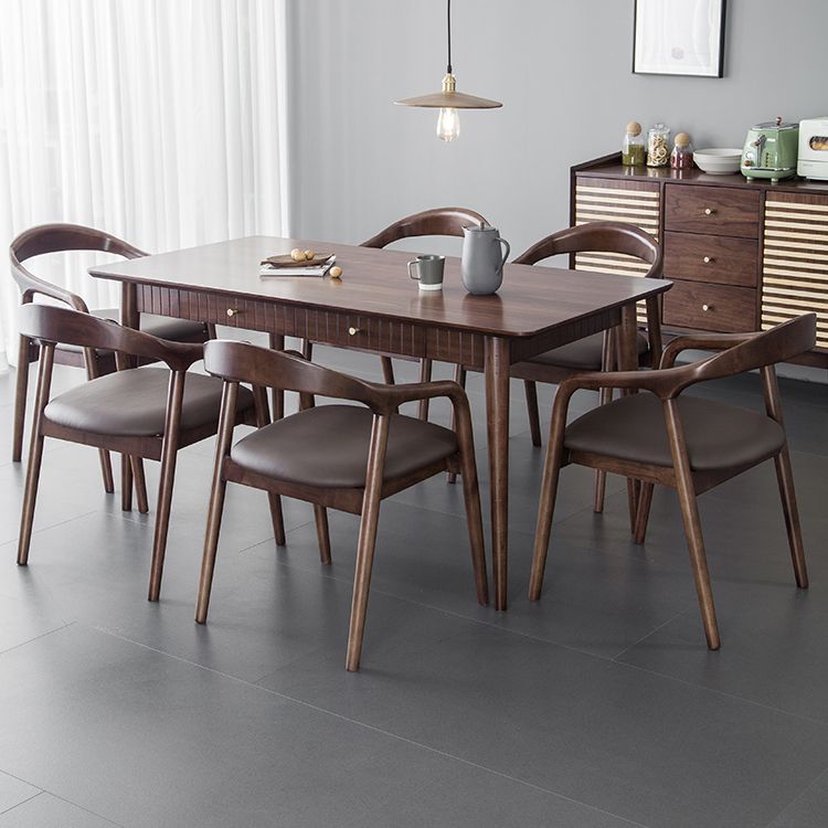Hickory Rectangle Wood Table Storage Dining Table with 4 Legs for Restaurant