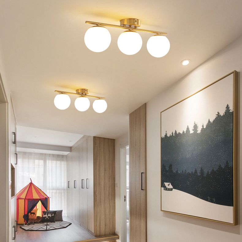 American Metal Flush Mount Ball Shape Ceiling Light with Glass Shade for Living Room