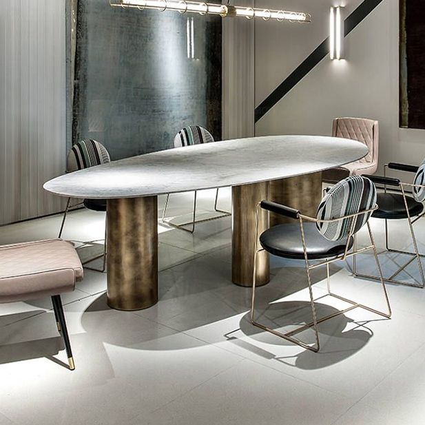 Glam Sintered Stone Standard Dining Table Oval Dining Table with 3 Legs