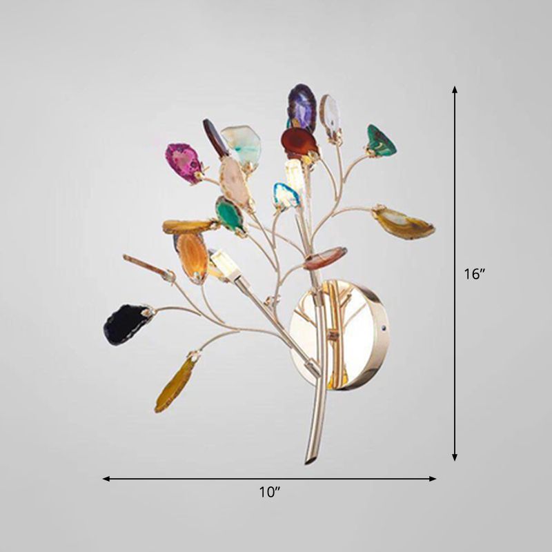 Agate Leaf Wall Light Artistic Champagne Wall Sconce Lighting Fixture for Bedroom