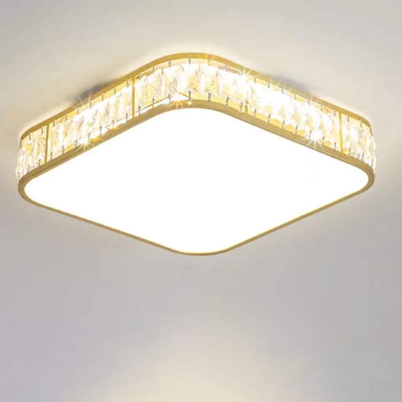 Modern Metal Ceiling Light Geometric Shape Flush Mount with Crystal Shade for Living Room