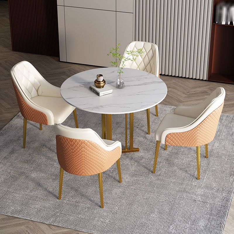 Stone Top Dining Table Contemporary Dining Table with Gold Pedestal Base