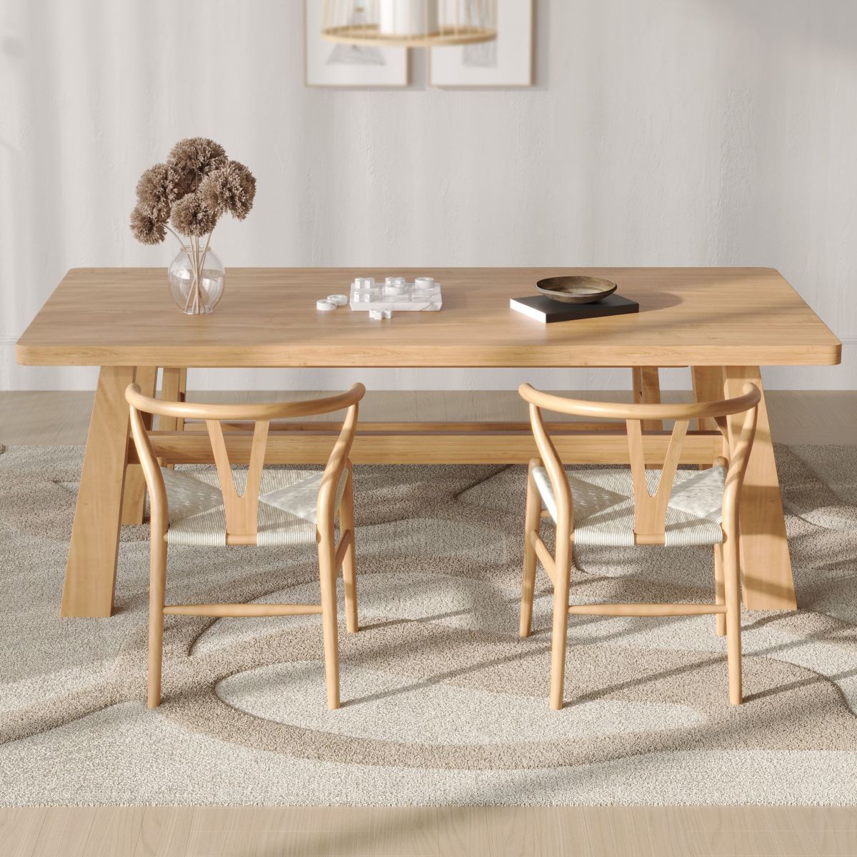 Modern Rectangle Pine Wood Dining Table 1/3 Pieces Dining Set for Dining Room