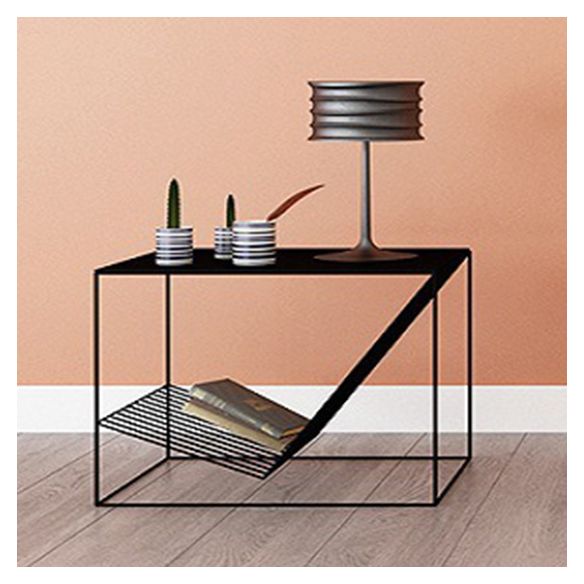 Metal Bed Nightstand Lower Shelf Accent Table Nightstand for Bedroom