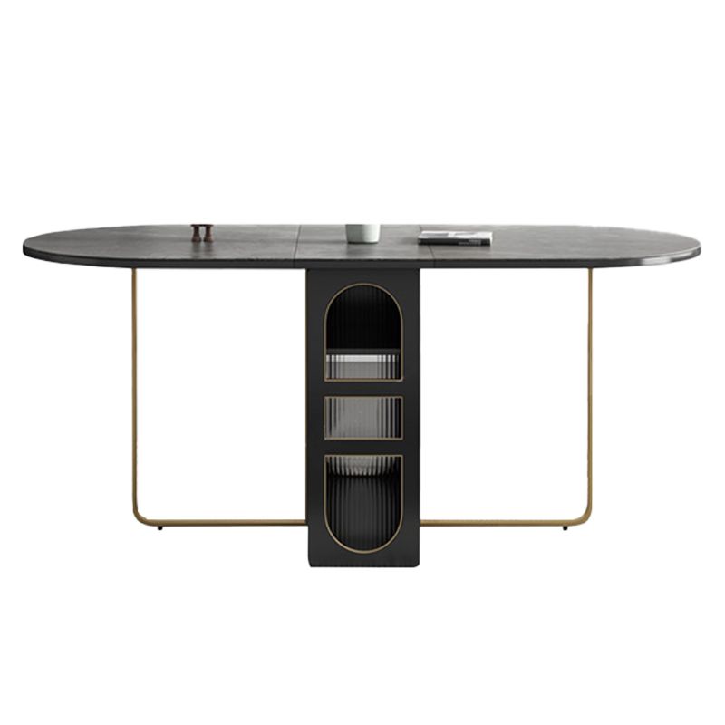 Contemporary Oval Dining Table Sintered Stone Drop-Leaf Table for Dining Room,59"L x 29.5"H