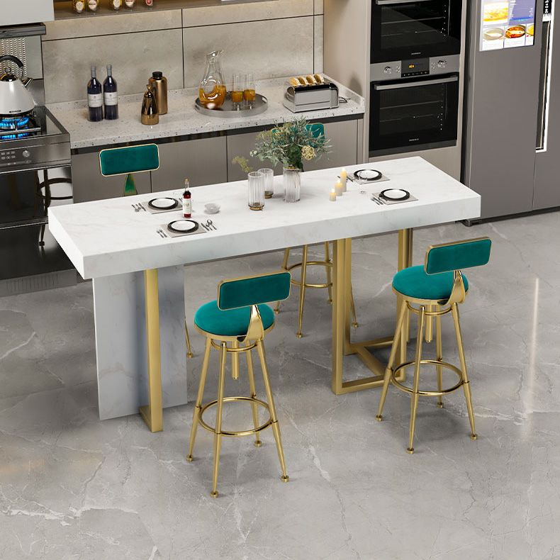 Rectangle Faux Marble Top Bar Table Industrial Counter Height Table with Double Pedestal