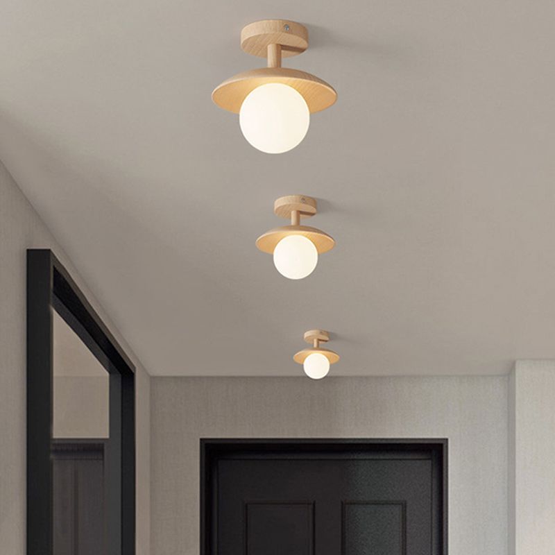 Modern Style Spherical Shape Ceiling Light Wood 1 Light Ceiling Light for Restaurant