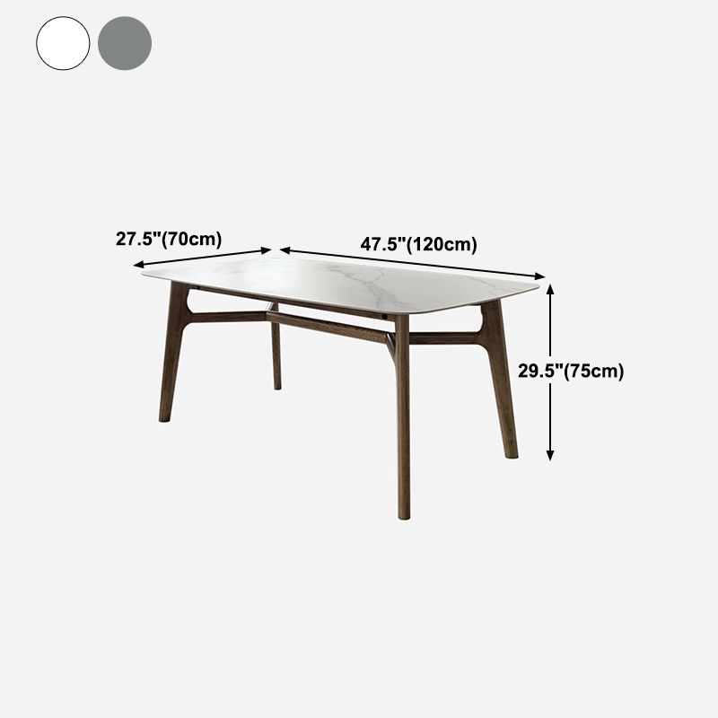 Mid-century Dining Table Rectangle 4-foot Solid Wood Table with Stone Top
