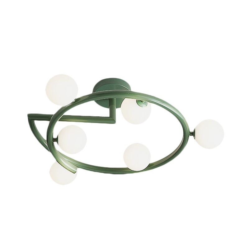 Metal Halo Ring Semi Flush Lighting Minimalism 5 Lights LED Flush Mounted Lamp in Green for Bedroom