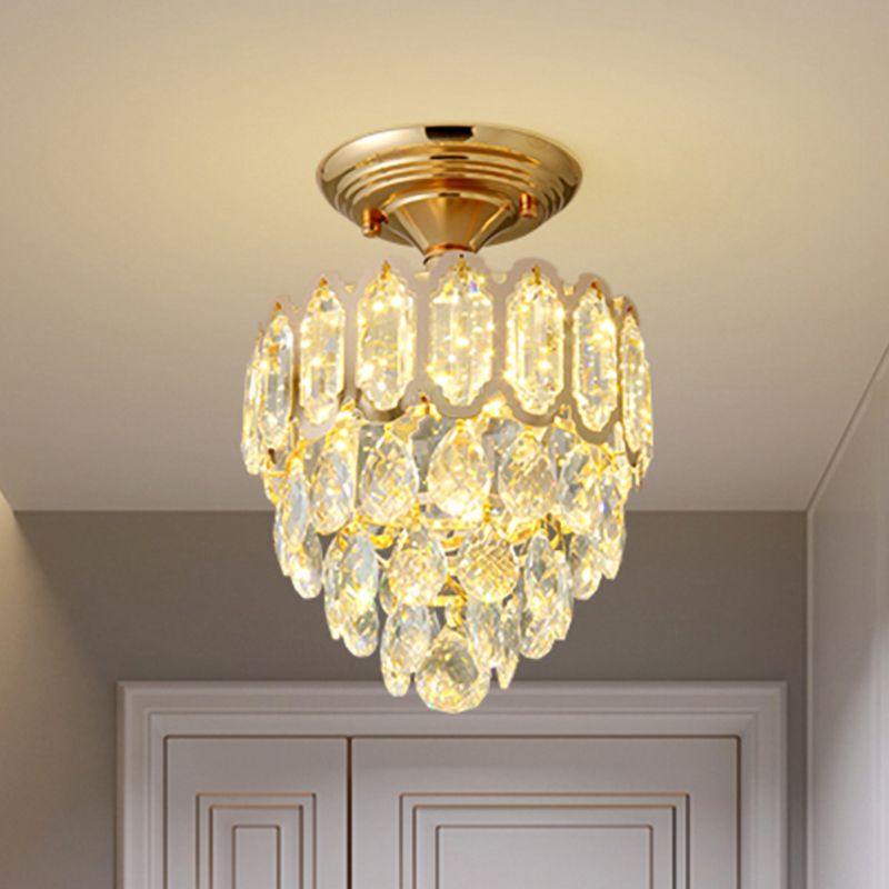 Tapered Shape Foyer Ceiling Lamp Postmodern Crystal Rectangle/Teardrop Gold LED Semi-Flush Mount