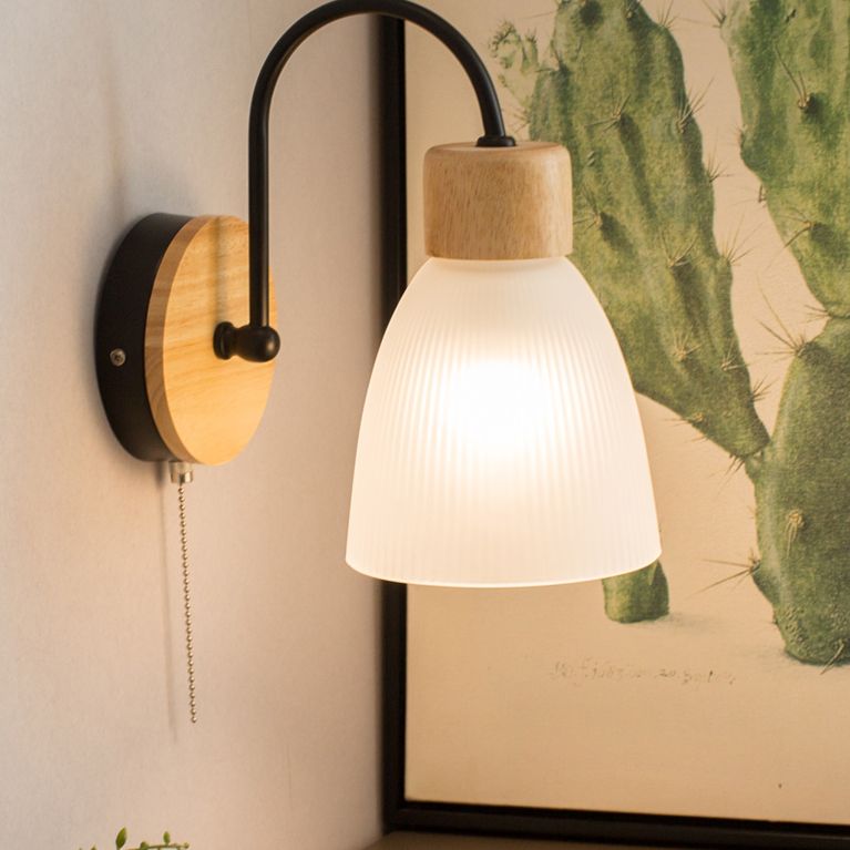 Cone Wall Sconce Lighting Minimalist Style Wood Bedroom Sconce Light Fixture in Black