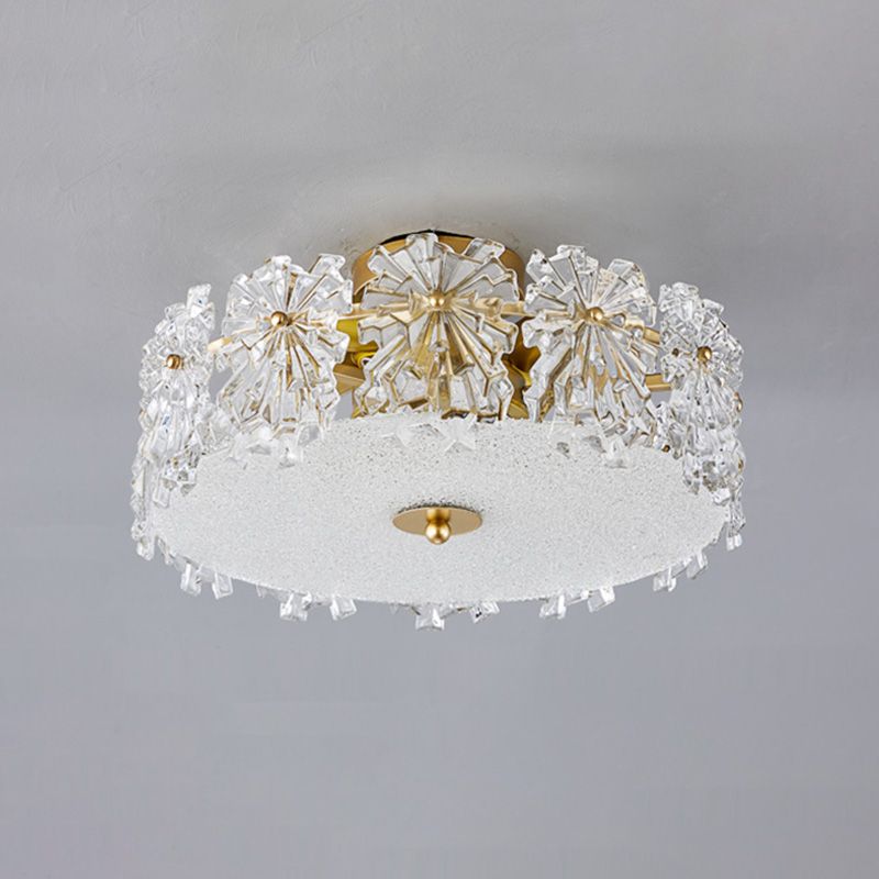 Contemporary Transparent Crystal Semi Flush Mount Ceiling Lighting Fixture for Dining Room