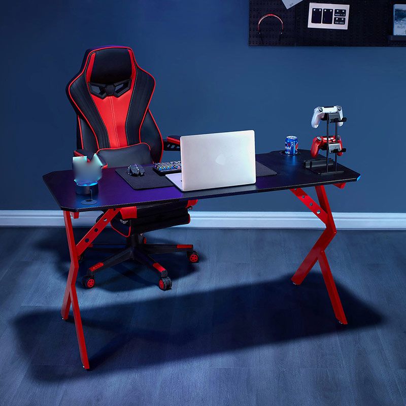 Rectangular Computer Table with Esports Style Black Top and Red Metal Legs
