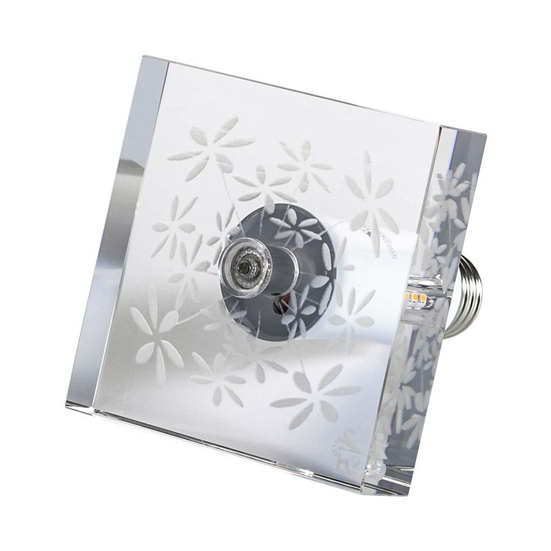 Clear Crystal Square Mini Flush Light Modernism LED Ceiling Mounted Fixture with Carved Flower Pattern