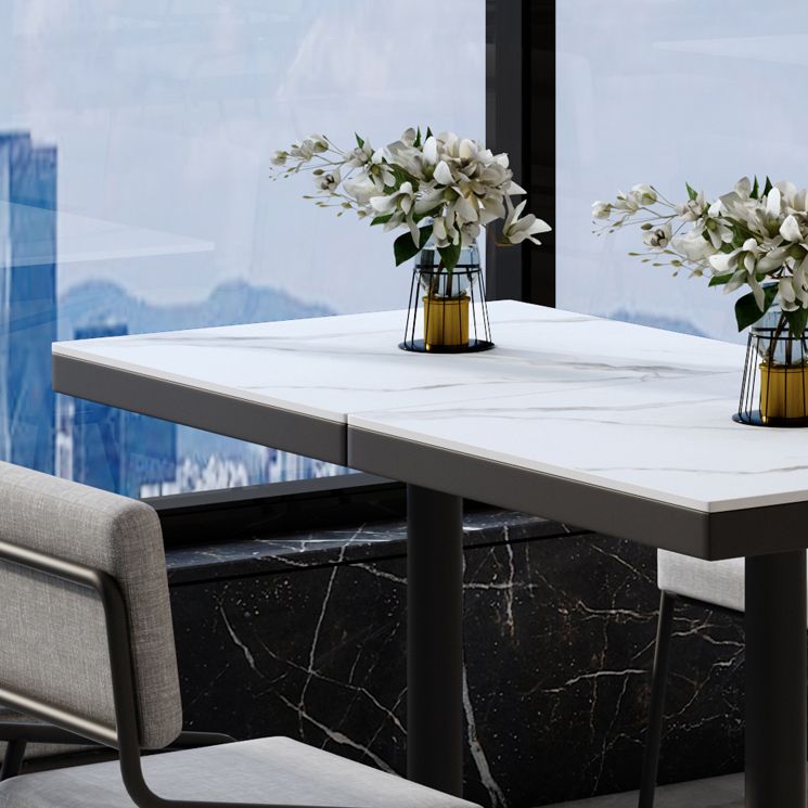 Metal Industrial Square Dining Table Sintered Stone Top Table with Pedestal