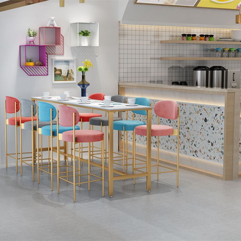 Modern Bar Height Table White Faux Marble Top Bistro Bar Table with Gold Base