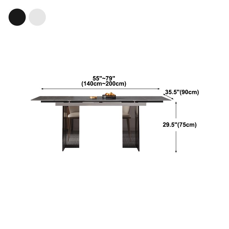 Industrial Sintered Stone Dining Table Rectangle Table with Acrylic Double Pedestal