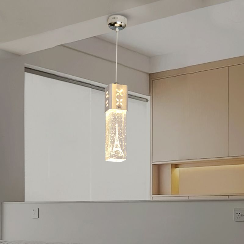 Etched Eiffel Tower Pendant Lamp Creative Minimalist Crystal Chrome Suspension Light