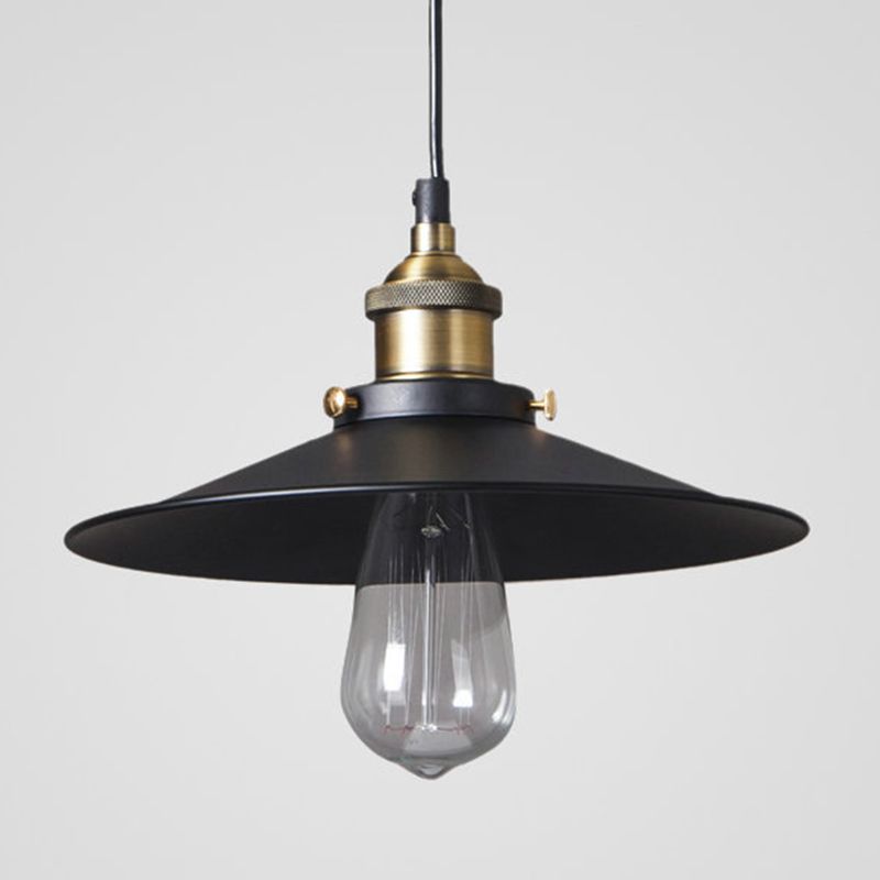 Retro Industrial Style Mini Hanging Light Single Bulb Black Cone Metal Shade Suspension Lamp for Bar