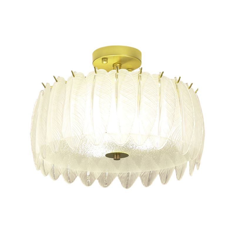 Nordic Circle Semi-Flush Mount Ceiling Light Glass Bedroom Semi Flush Ceiling Light in Gold