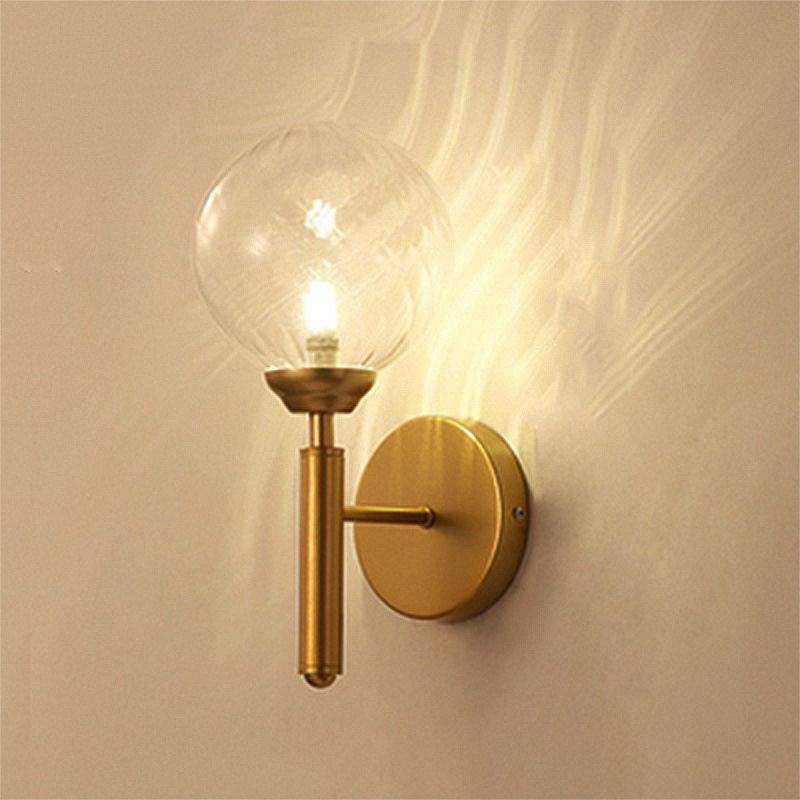 Sphere de lámpara de latón de vidrio transparente 1 Lámpara de pared moderna de 1 luz para dormitorio