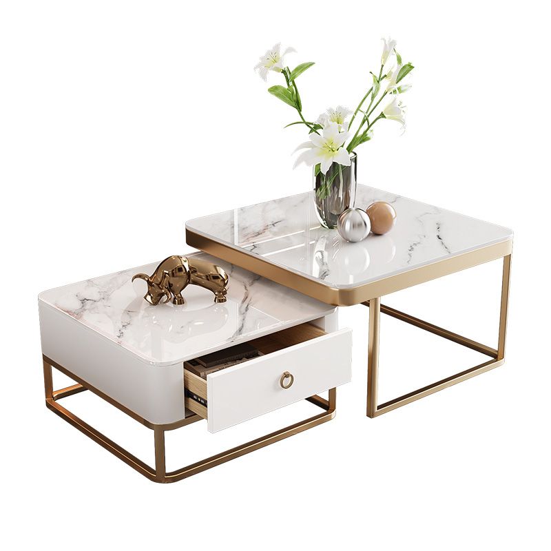 Frame Slate Coffee Table Glam Nesting Coffee Table Set with Drawer