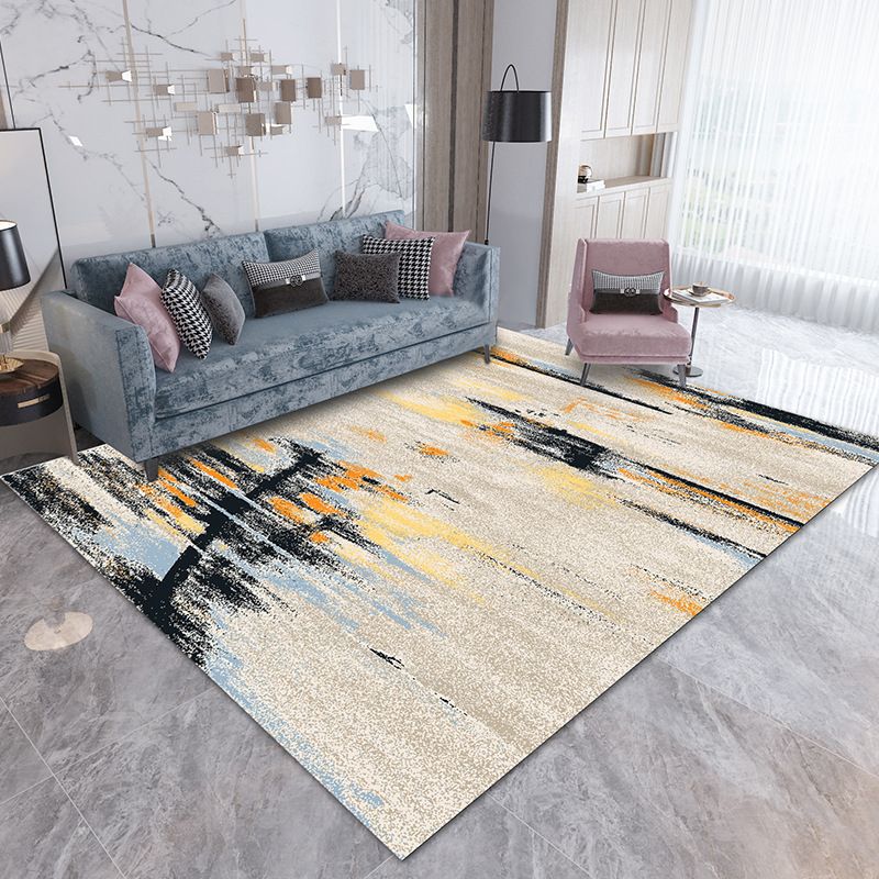 Brown Modern Rug Polyester Pattern Rug Washable Indoor Rug for Living Room