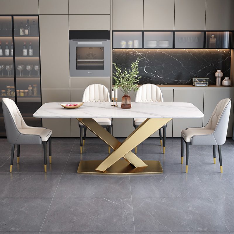 Glam Style Dinner Table Rectangle Stone Dining Room Table for Home