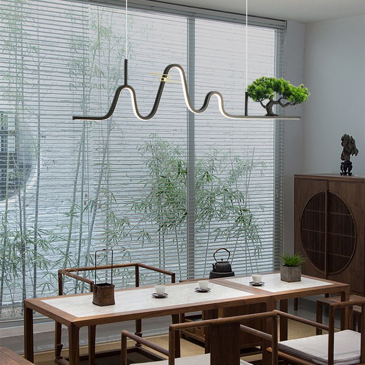 Linear Shape Island Light Modern Style Metal Single Light Pendant Light