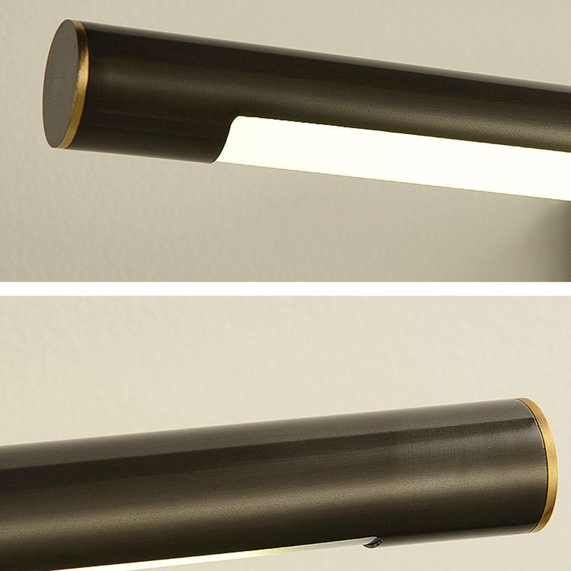 Single Light Metal Linear Wall Lighting Modern Style Mirror Wall Mounted Light Fixture in Black