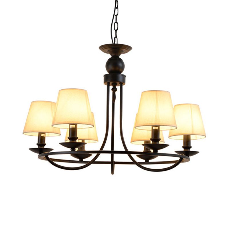 Classic Bucket Shade Chandelier Lighting Fabric Pendant Light in Black for Living Room