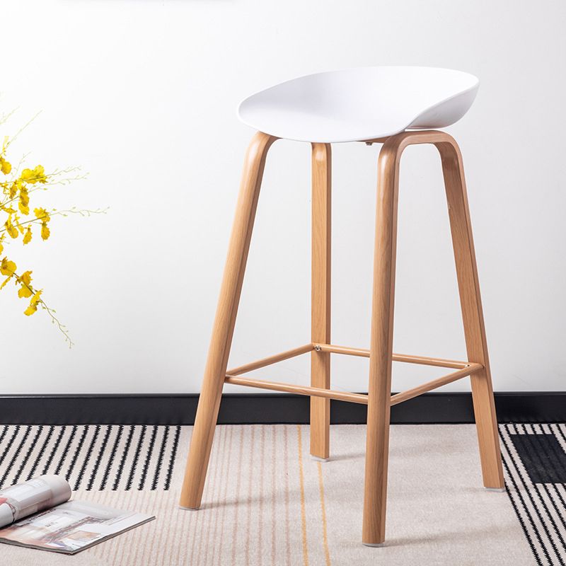 Contemporary Living Room Wood Legs Low Back Bar Stool with Footrest