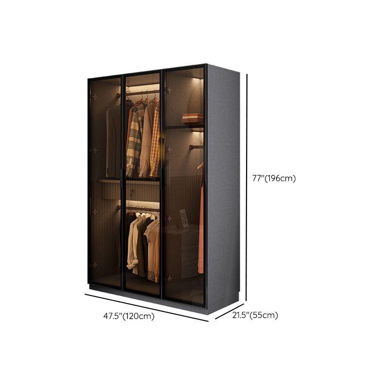 Bedroom Hinged Doors Storage Cabinet Glass Door Wardrobe with Garment Rod