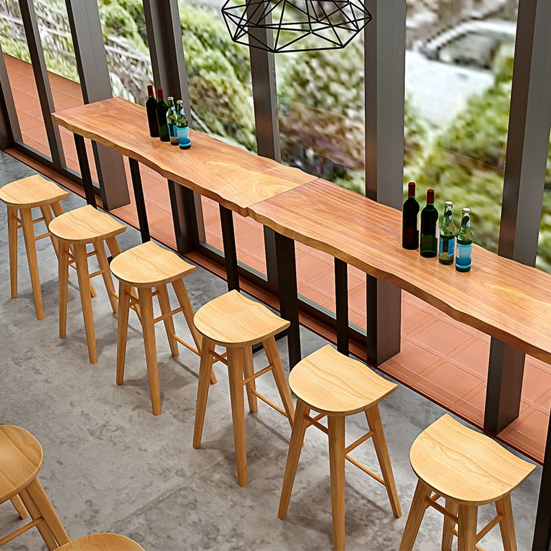 Modern Armless Counter Stool Wood Cafe Bar Stool with Wooden Seat and Pedal
