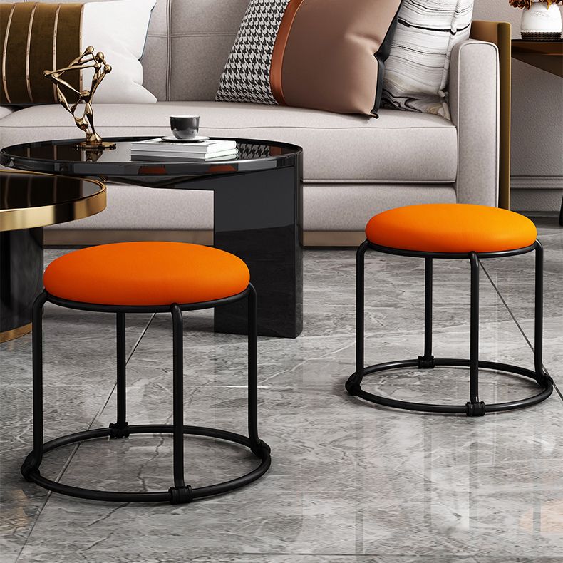 Contemporary Ottoman Fabric Upholstered Metal Frame Solid Color Round Ottoman