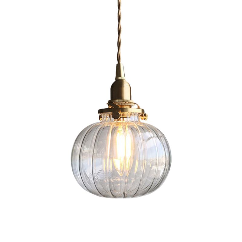 Oval Green/Blackish Green/Clear Glass Drop Pendant Retro 1 Head Dining Table Mini Hanging Light in Brass