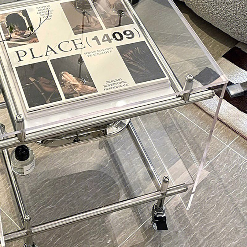 Modern Acrylic Top Rectangular Double Tier Accent Side Table