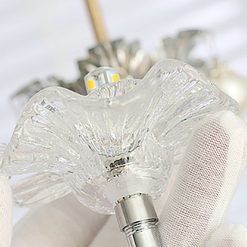 Clear Glass Chandelier Modern 6-Light Silver Suspension Light for Bedroom