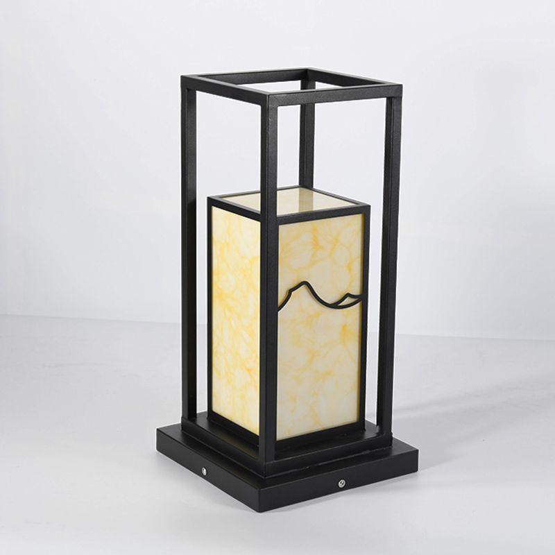 Modern Metal Pillar Lamp Rectangle Shape Outdoor Waterproof Light in Black