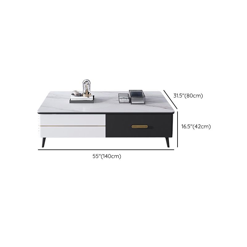 4 Legs Coffee Cocktail Table with Storage Drawers Slate Top Modern