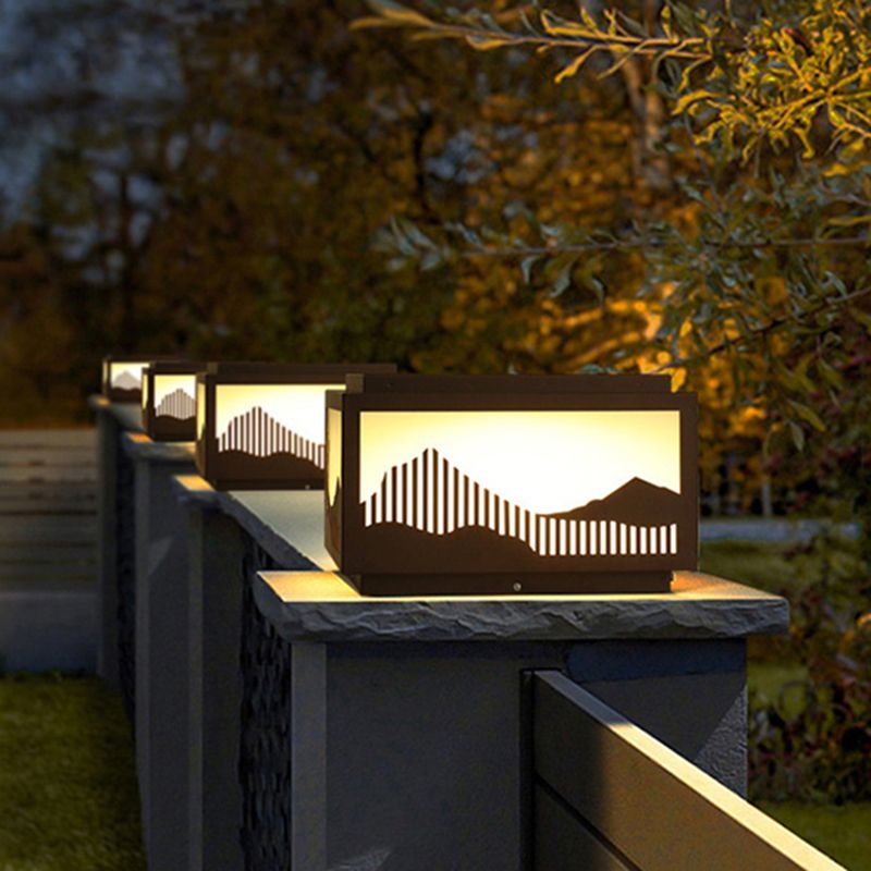 Rectangle Shape Metal Outdoor Lamp Modern Style 1 Light Solar Pillar Light in Brown