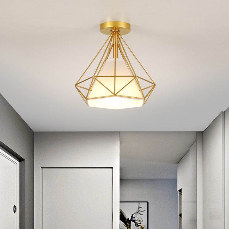 Contemporary Polished Finish Single Flush Mount Lighting Unique Iron Ceiling Light