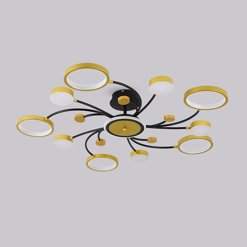 Gold verzweigte Deckenlampe postmoderne Metall -LED -Halbflush -Halterung Licht