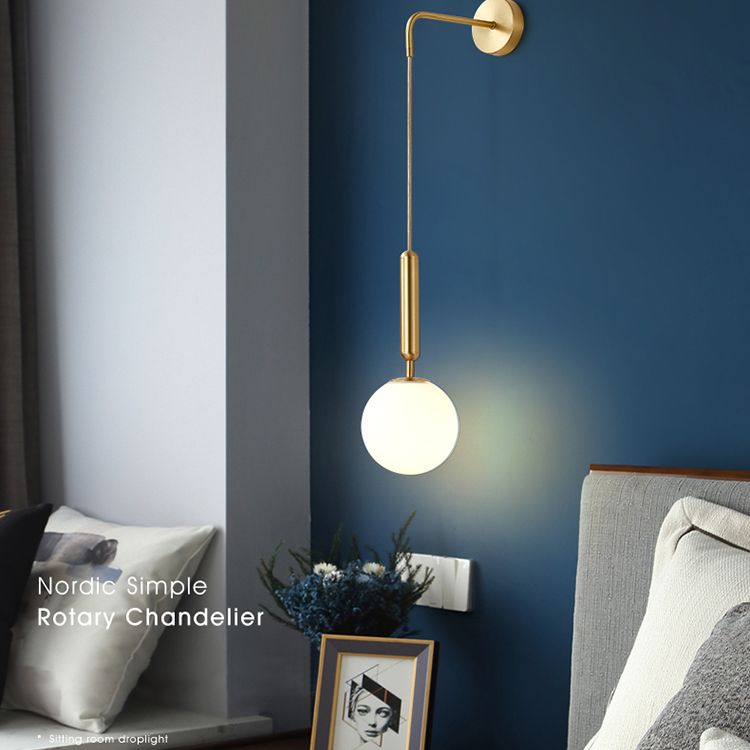 Modern Metal Wall Lighting Sconce Ball Glass Shade Wall Lamp with Hanging Wire