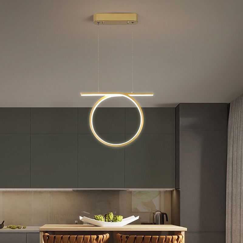 Gold Round Hanging Lamp Kit Simplicity LED Metal Suspended Lighting Fixture in Warm/White Light
