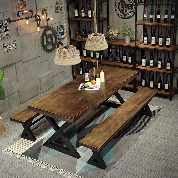 Stile industriale Tavolo da pranzo in pino da pino tavolo da rettangolo con base di cavalletto