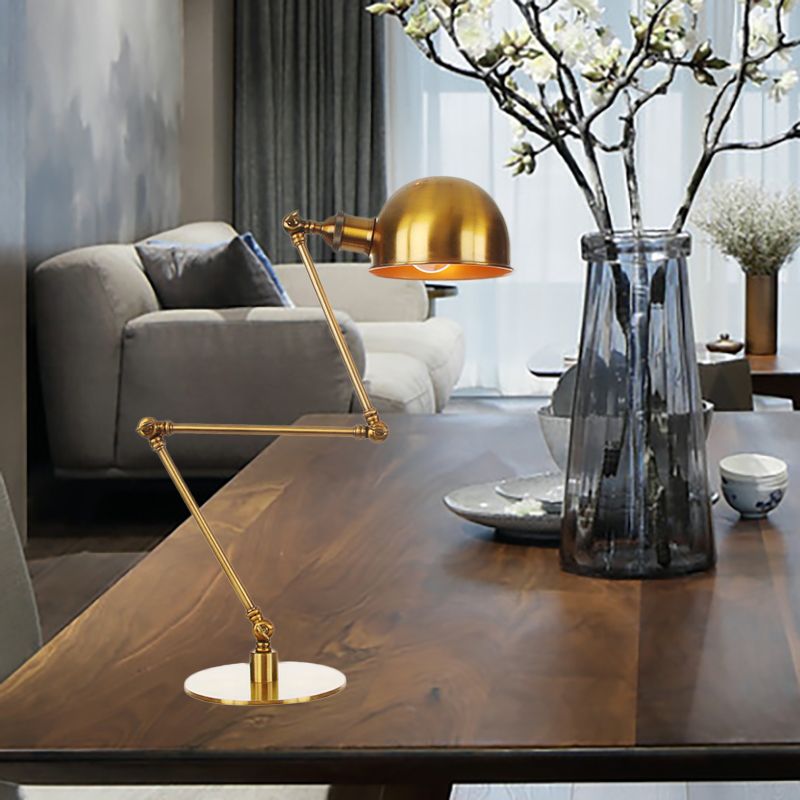 Lámpara de mesa de sombra de tazón dorada con estilo industrial 4 "/8.5" W 1 Lighting de mesa de metal ligero con brazo ajustable