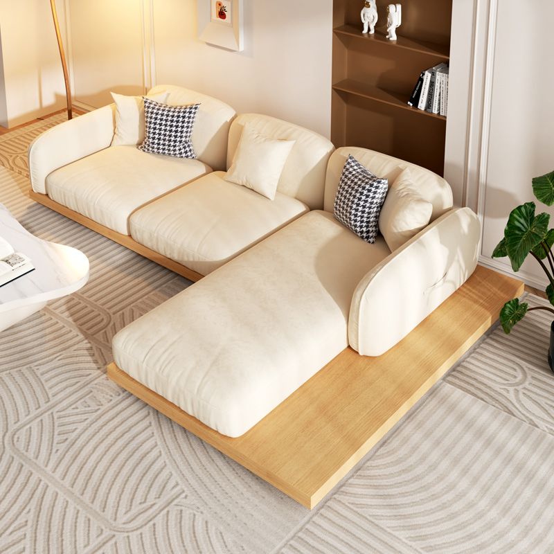 Contemporary Velvet Sectional Sofa with Pillows Back and Square Arms