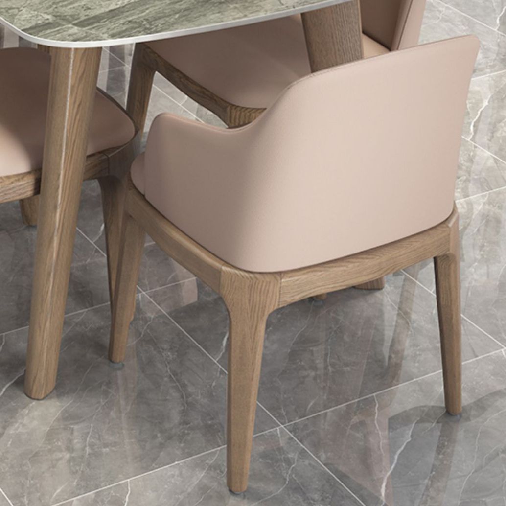 Minimalist Style White Slate Dining Table Rectangular Formal Dinette Set with Wood Base