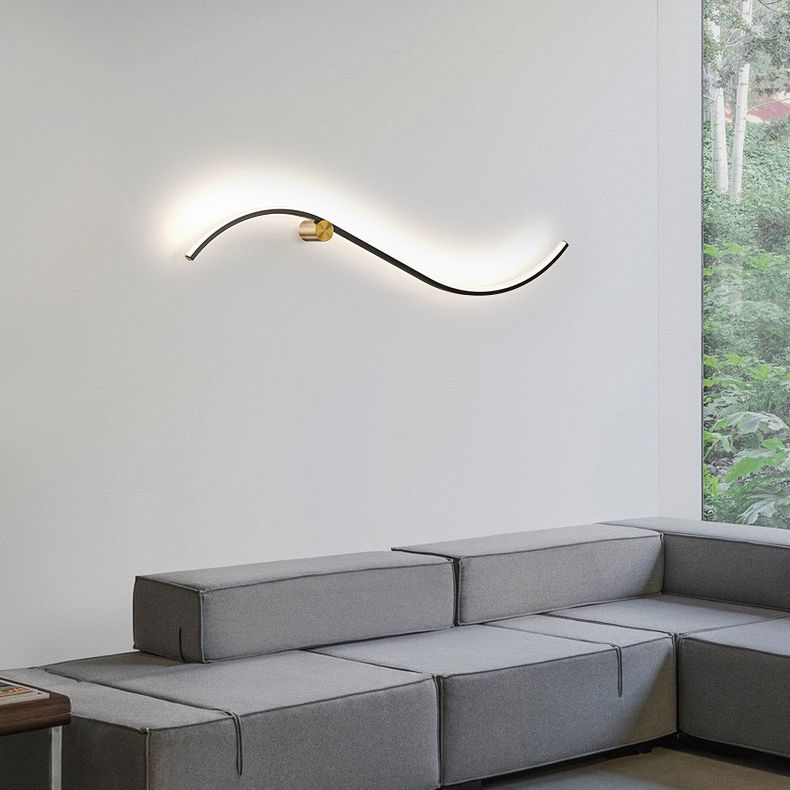 Modern LED Wall Mount Lighting Black Wave Wall Lighting Fixture with Metal Shade